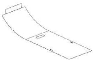 Simple line drawing of a curved rectangular object with a small oval cutout and two small dots on the side (no text or symbols)