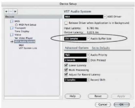 Device Setup VST Audio System M68 ASIO Driver Release Driver when Application is in Background Input Latency: 6.780 ms Output Latency: 6.621 ms 250 Samples Audio Buffer Size Advanced Options Set to Defaults High Audio Priority 2 Seconds Disk Preload Lower Latency Multi Processing Adjust for Record Latency 0 Samples Record Shift Help Reset Apply Cancel OK