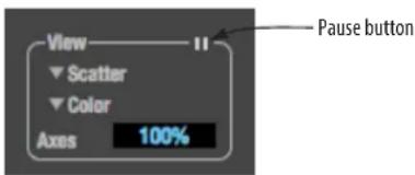 View ▼ Scatter ▼ Color Axes 100% Pause button