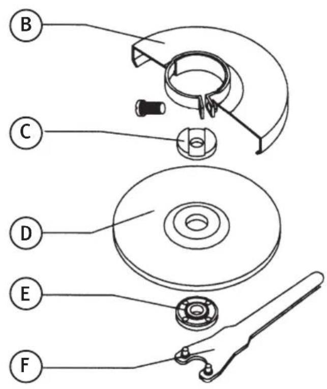 Technical diagram of a mechanical assembly with labeled parts including a bearing, clamping tool, and internal components.