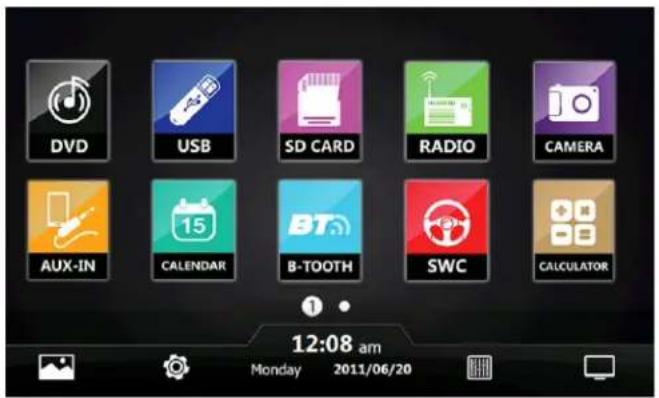 DVD USB SD CARD RADIO CAMERA AUX-IN CALENDAR BT B-TOOTH SWC CALCULATOR 12:08 am Monday 2011/06/20