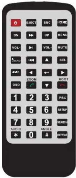 EJECT SRC HOME DN UP MENU VOL VOLT MUTE SAND ▲ SEL AMS ZOOM ROOT OSD ▼ 1 2 3 PBC 4 5 6 SETUP 7 8 9 SEARCH AUDIO ANGLE * 0 # REPEAT
