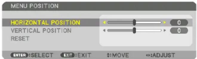 MENU POSITION HORIZONTAL POSITION VERTICAL POSITION RESET 0 0 ENTER :SELECT EXIT :EXIT :MOVE :ADJUST