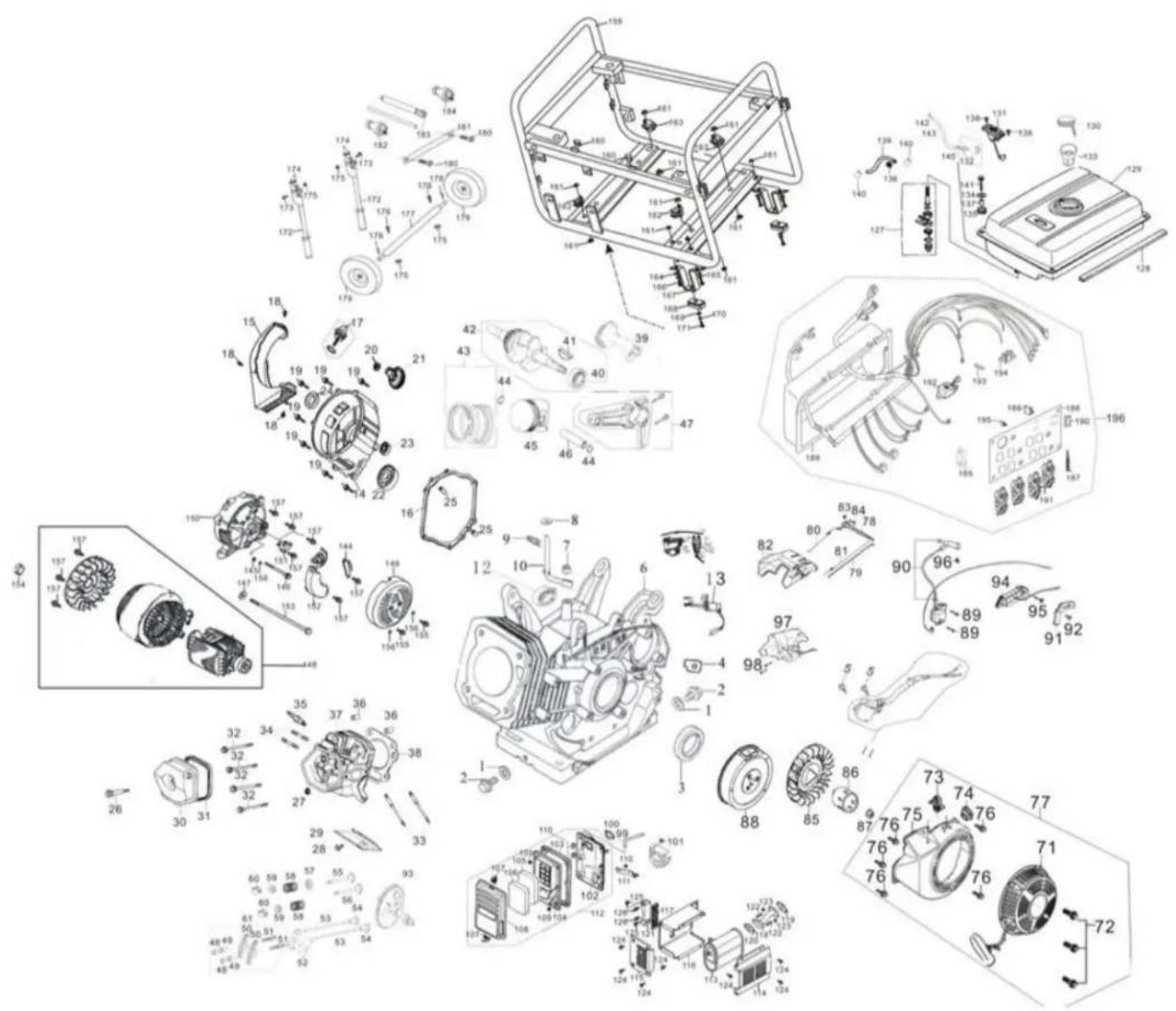Exploded view diagram of a mechanical assembly with numbered parts and component labels