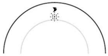 Simple diagram with two concentric arcs and a small arrow pointing upward, no text or symbols present.
