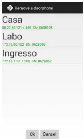 Remove a doorphone Casa 80.22.40.121 / 445 SN: 0606195 Labo 172.16.90.102 SN: 0628059 Ingresso 172.16.7.17 / 500 SN: 0628057 Ok Cancel