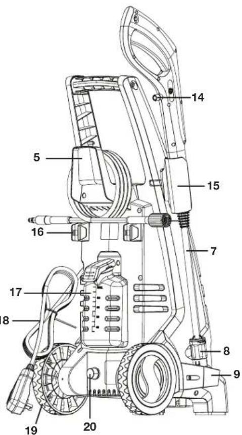 Technical diagram of a water heater with numbered components for identification