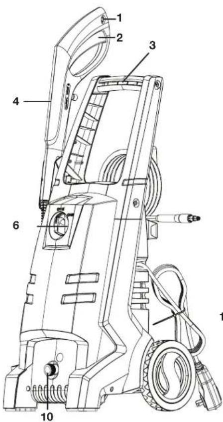 Technical diagram of a water heater with numbered components for identification