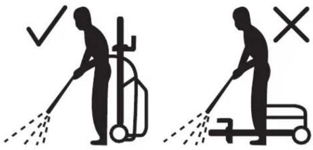 Two pictograms showing a person cleaning a vehicle with check and cross symbols indicating compliance or rejection.