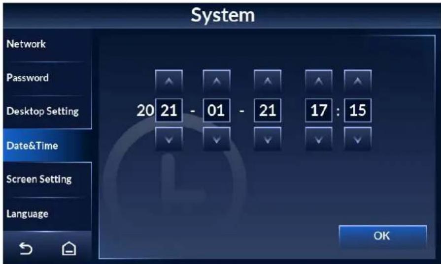 System Network Password Desktop Setting Date&Time Screen Setting Language 20 21 - 01 - 21 17 : 15 OK