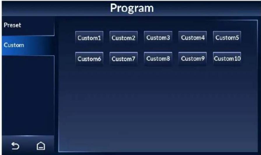 Program Preset Custom Custom1 Custom2 Custom3 Custom4 Custom5 Custom6 Custom7 Custom8 Custom9 Custom10