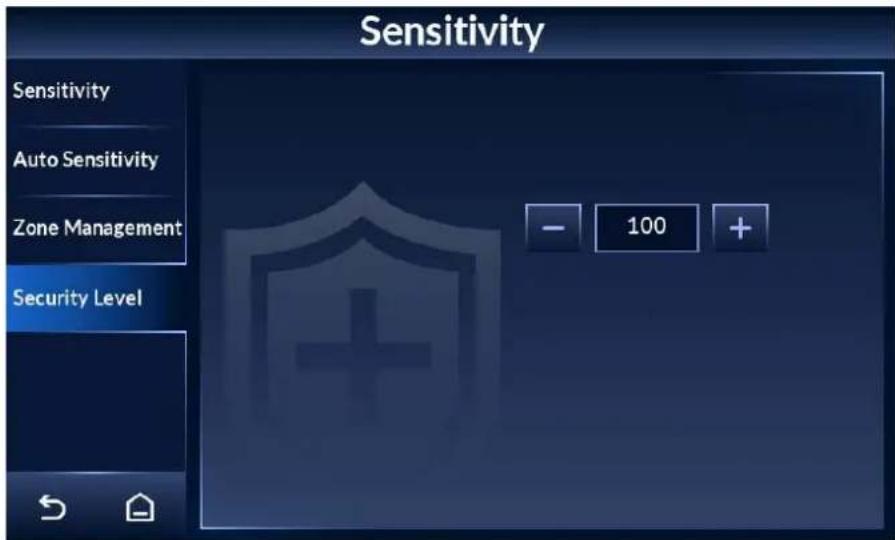 Sensitivity Sensitivity Auto Sensitivity Zone Management Security Level - 100 +