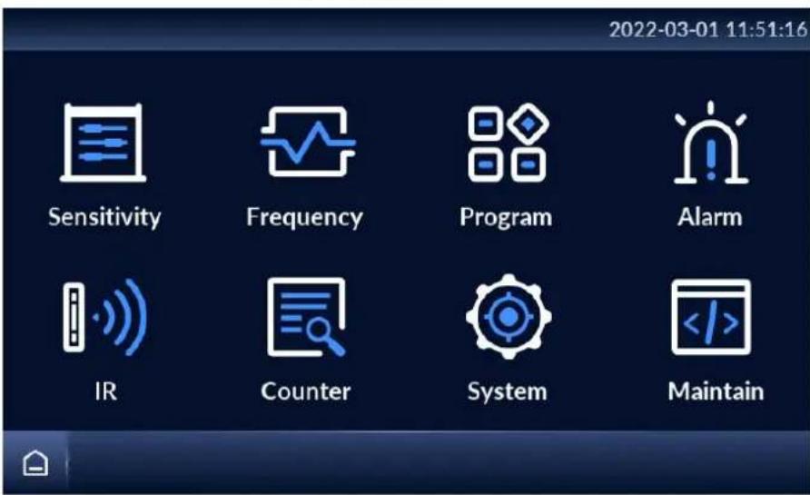 2022-03-01 11:51:16 Sensitivity Frequency Program Alarm IR Counter System Maintain