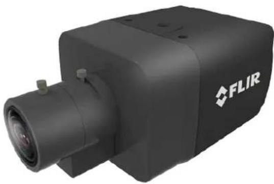 Black FLIR camera module with lens and adjustment knobs (no visible text or symbols beyond branding)