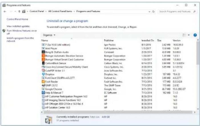 Programs and Features Control Panel > All Control Panel Items > Programs and Features Control Panel Home Uninstall or change a program View installed updates: - Turn Windows features on or off Install a program from the network Organize > Name IP-2p 16.02 (x84 editex) Arid Player Beng & Chufan Audio…