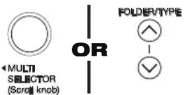 MULTI SELECTOR (Scrall knob) OR FOLDER/TYPE ↑ | ✓