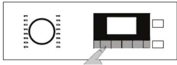 Simple diagram showing a circular symbol and a rectangular device with four blank windows, connected by a finger to the right (no text or labels)