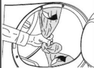 Illustration of a person inserting a bag into a car wheel (no text or symbols)