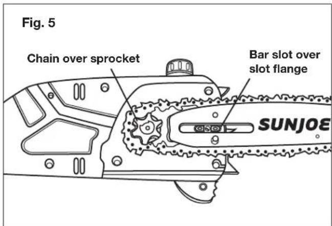 Fig. 5 Chain over sprocket Bar slot over slot flange SUNJOE