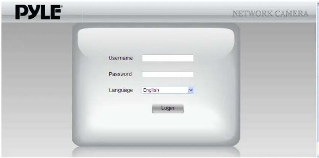 PYLE® NETWORK CAMERA Username Password Language English Login