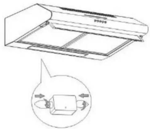 Diagram showing airflow or ventilation system with labeled components and a magnified view of a device inside a container.