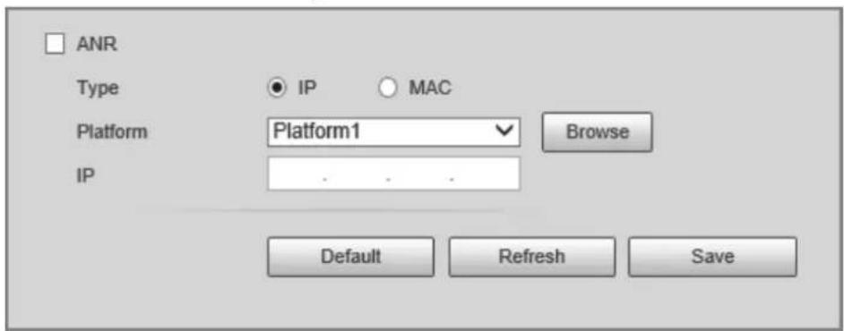 ANR Type IP MAC Platform Platform1 Browse IP Default Refresh Save