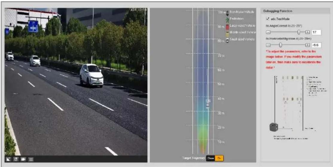 Non-Missal Vehicle Pedestrian Large-ward Vehicle Middle-ward Vehicle Small-ward Vehicle 70 m 60 m 50 m 40 m 30 m 20 m 10 m Target Trajectory: Close On Debugging Function adv.TestMode Ile AnglesCorrect 8(-25~29°) 17 Ile HorizonteMigration 6(-20~20m) -9.6 *To adjust the parameters, refer to the image below. If you modify the parameters later on, then make sure to recalculate the color * Beijing: Beijing's Shangdong City, China
