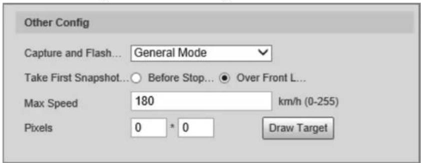 Other Config Capture and Flash... General Mode Take First Snapshot... Before Stop... Over Front L... Max Speed 180 km/h (0-255) Pixels 0 * 0 Draw Target