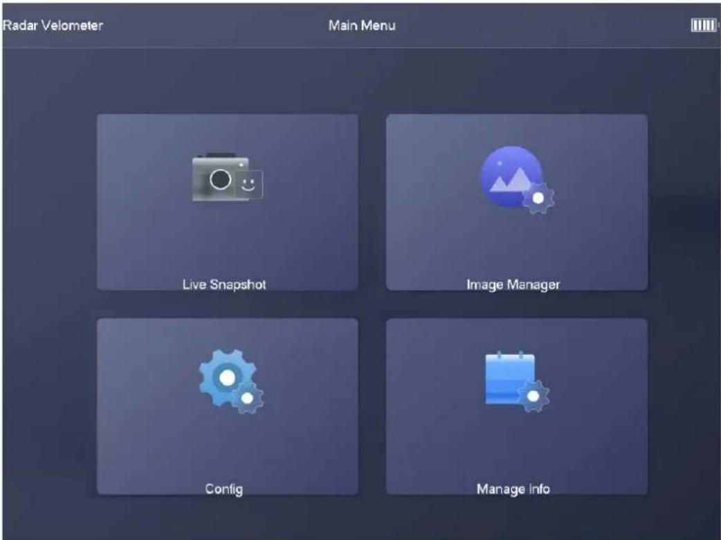 Radar Velometer Main Menu Live Snapshot Image Manager Config Manage Info