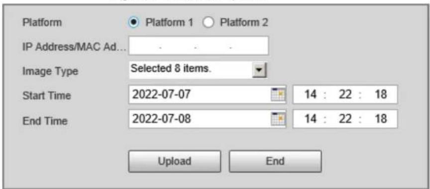 Platform Platform 1 Platform 2 IP Address/MAC Ad... Image Type Selected 8 items. Start Time 2022-07-07 14 : 22 : 18 End Time 2022-07-08 14 : 22 : 18 Upload End