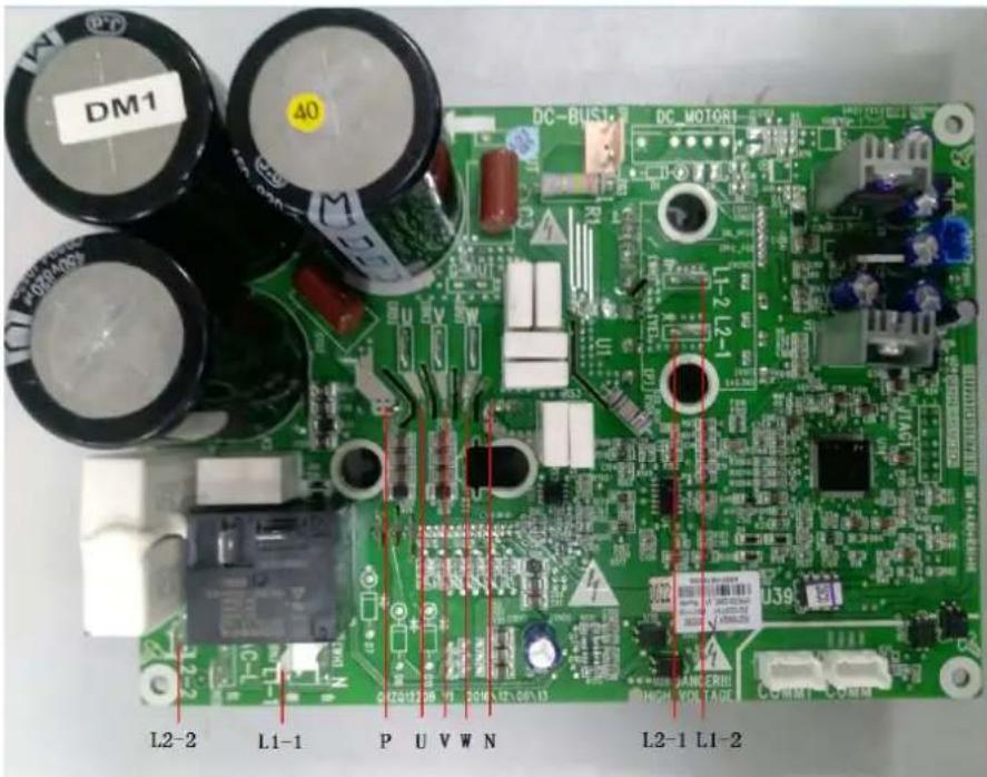 DM1 40 DC-BUS1 DC MOTOR1 L2-2 L1-1 P U V W N L2-1 L1-2 HIGH VOLTAGE COMMT COMM