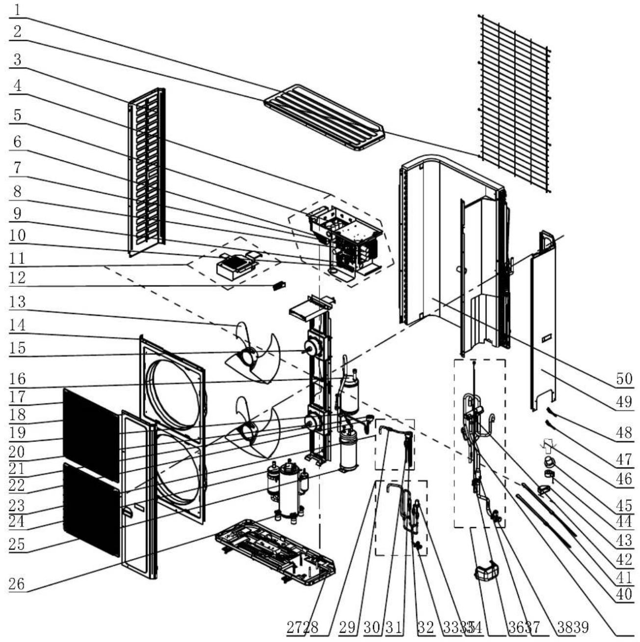 Exploded view diagram of a smart air conditioner system with numbered components and labeled parts