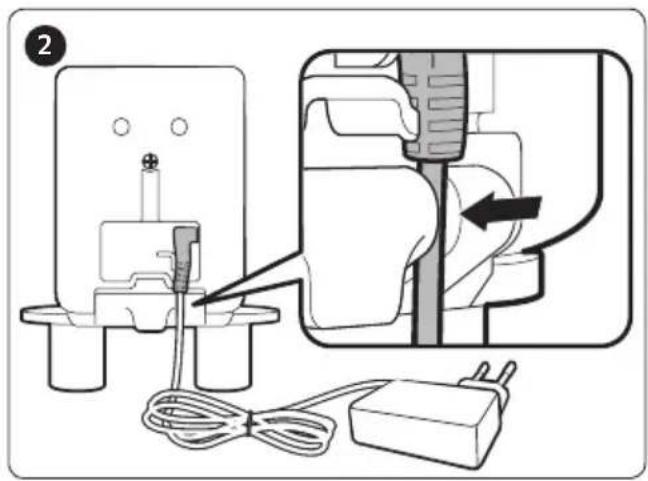 Diagram showing electrical socket installation with cable and plug, including a close-up of the component being inserted.