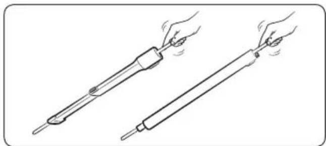 Illustration of two hands holding test probes, showing different motion states (no text or symbols).