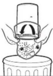 Simple line drawing of a person wearing a hat and holding an object, standing on a circular base (no text or symbols)