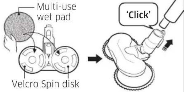 Multi-use wet pad, Velcro Spin disk, 'Click'