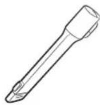Line drawing of a mechanical tool with a cylindrical shaft and pointed tip.