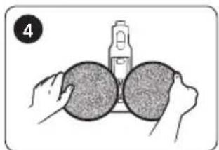 Illustration of hands holding two circular objects with a spray bottle above them (no text or symbols)