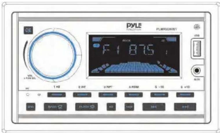 PYLE PLMRDIN/WT VOL + PWR TSL 1 HI 2 INT 3 RPT 4 HDMI 5 +10 6 +10 OFF BAND CLASH USB AUTO AUTO