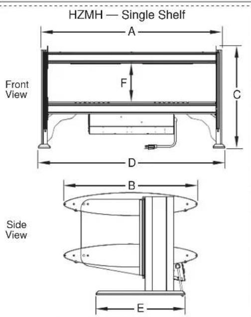 HZMH — Single Shelf A Front View F C D B Side View E
