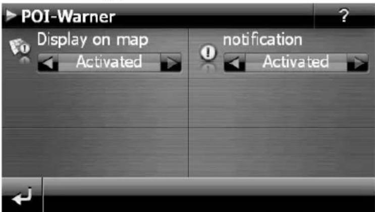 POI-Warner Display on map Activated notification Activated