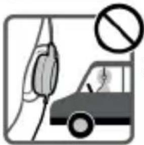 Safety warning sign showing a car with a hand holding a car and a 'no' symbol indicating no hazard.