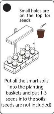 Small holes are on the top for seeds Put all the smart soils into the planting baskets and put 1-3 seeds into the soils. (seeds are not included)