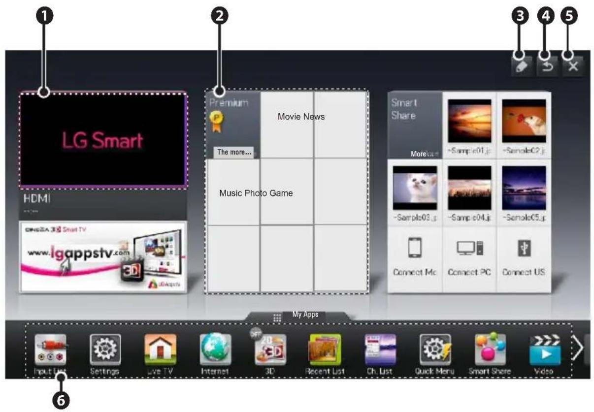 LG Smart HDMI Cino2A 3D Smart TV www.igappstv.com My Apps 1 2 3 4 5 Smart Share More -Sample01.jp -Sample02.jp Music Photo Game - Sample03.jp -Sample04.jp -Sample05.jp Connect Mc Connect PC Connect US 6 Input List Settings Live TV Internet 3D Recent List Ch. List Quick Menu Smart Share Video