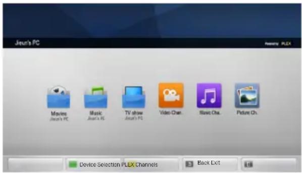 Jeun's PC Movies Jeun's PC Music Jeun's PC TV show Jeun's PC Video Chan. Music Cha. Picture Ch. Device Selection PLEX Channels Back Exit