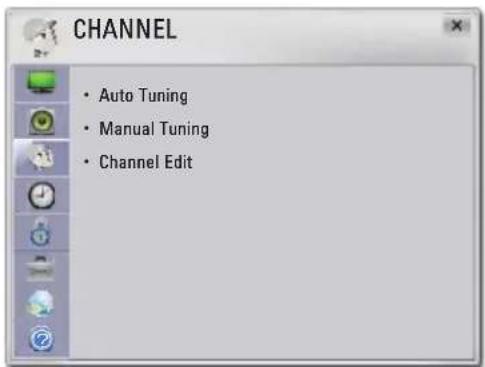 CHANNEL • Auto Tuning • Manual Tuning • Channel Edit