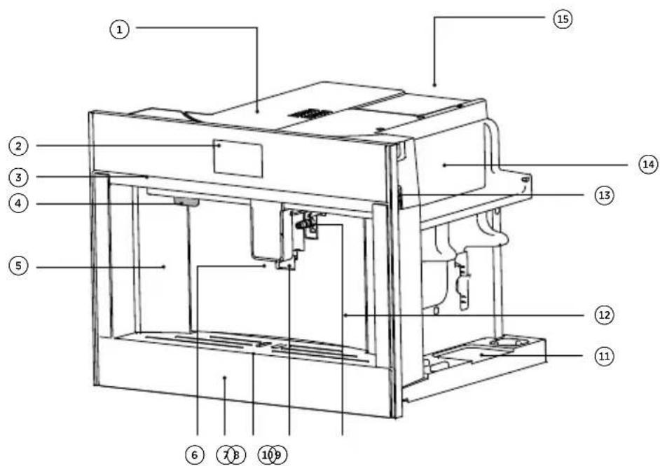 Technical diagram of a refrigerator internal structure with numbered components for identification
