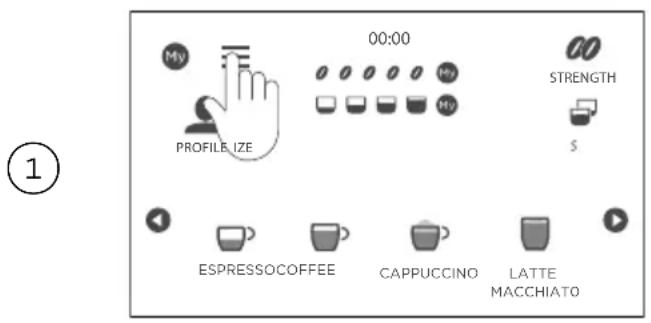 00:00 STRENGTH PROFILE.IZE ESPRESSOCOFFEE CAPPUCCINO LATTE MACCHIATO ①