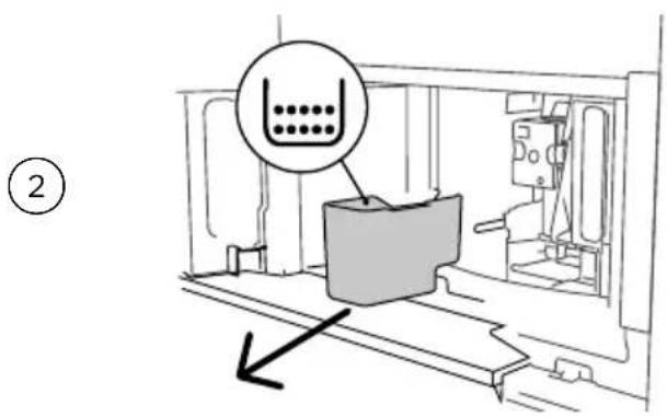 Technical diagram showing a mechanical assembly with a labeled component and directional arrow, likely illustrating a machining or processing process.