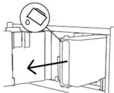 Diagram showing a mechanical or electrical component with an arrow indicating direction, labeled with a circular icon containing a droplet symbol.